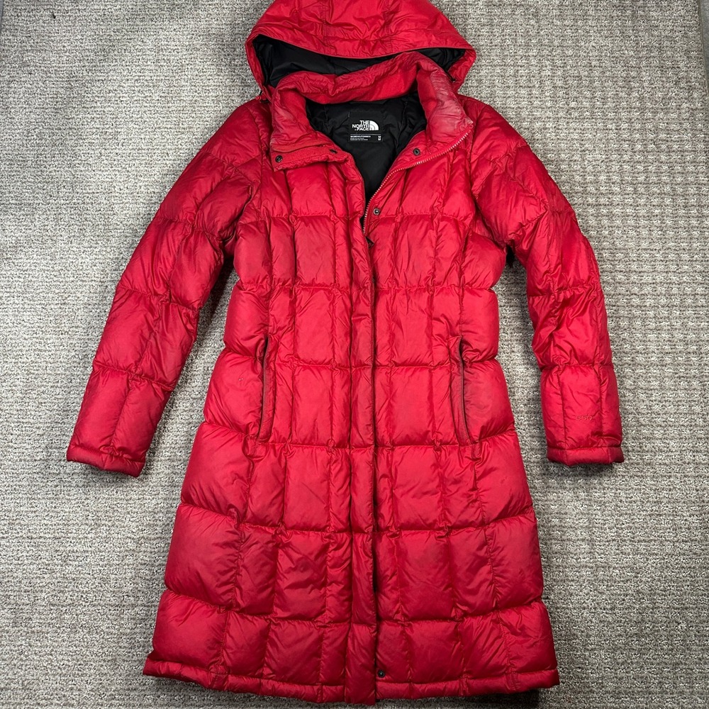 The North Face Metropolis 550 Down Parka Red Hooded Puffer Coat Womens Medium